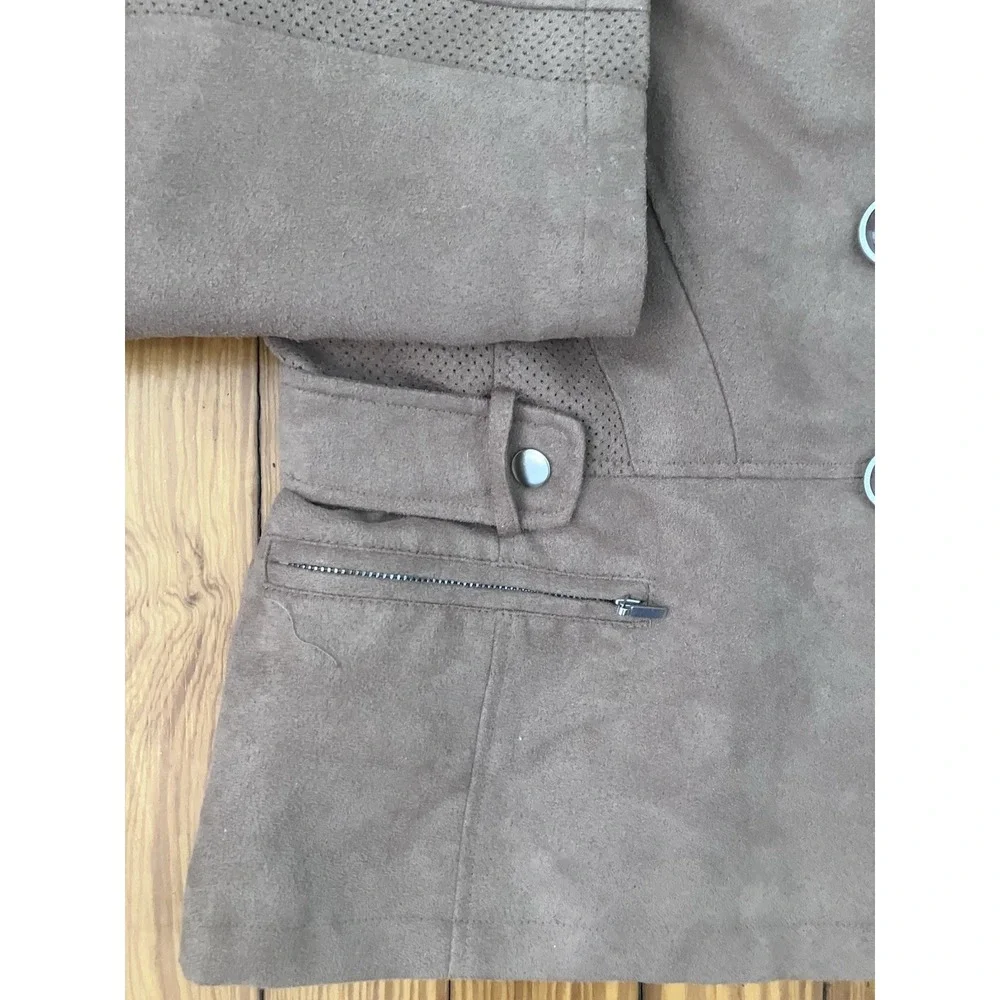 Chicos Jacket Sz 2‎ Brown Faux Suede Button